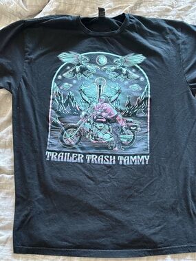 Trailer Trash Tammy Graphic Tee - Black with Teal & Pink Print